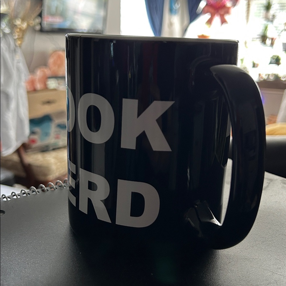 Black 'Book Nerd' Mug XL sat on shelf for a couple of years - Picture 4 of 7